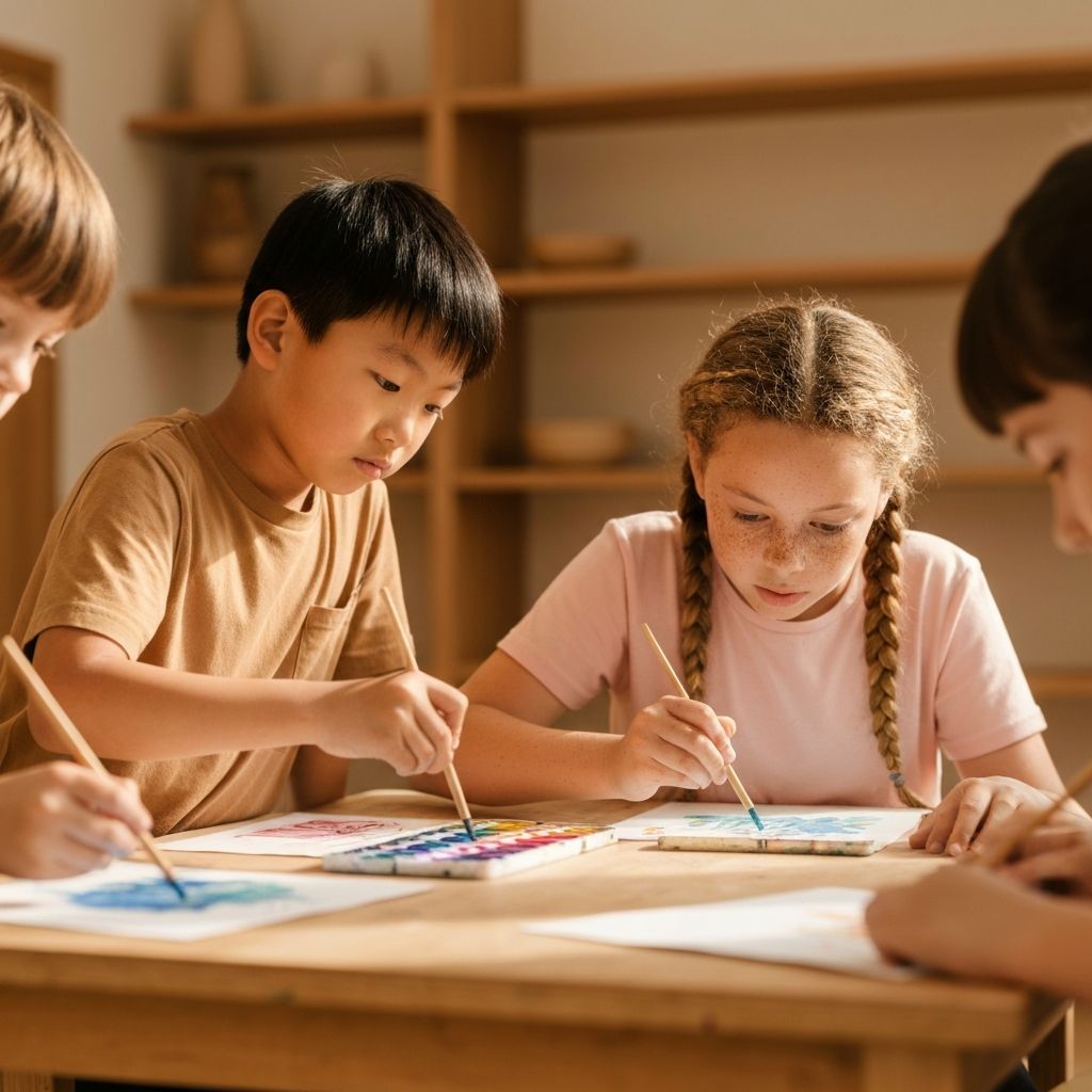 Children painting with watercolors